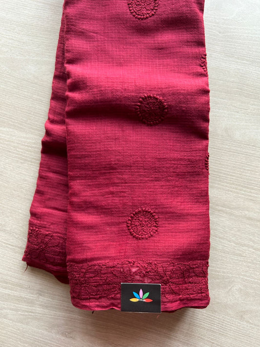 Hand embroidered Chikankari Kota Cotton Saree - 23421 - 23422