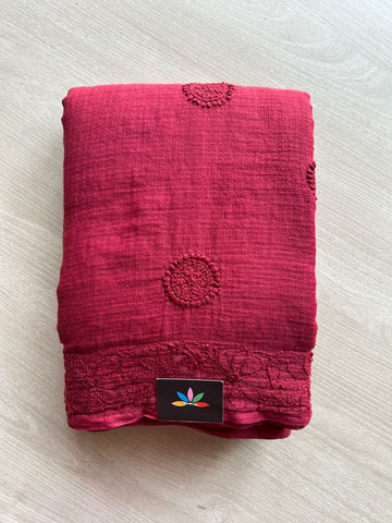 Hand embroidered Chikankari Kota Cotton Saree - 23421 - 23422