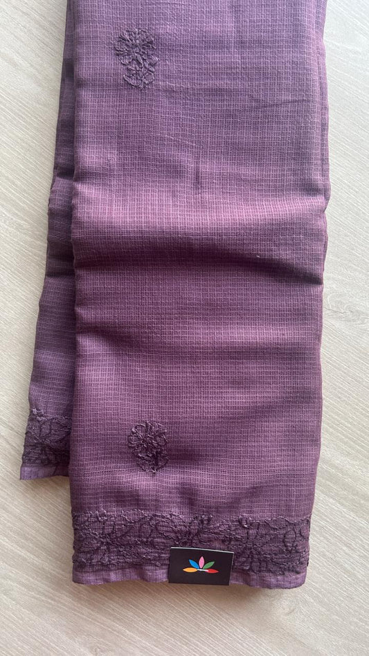 Hand embroidered Chikankari Kota Cotton Saree - 25459