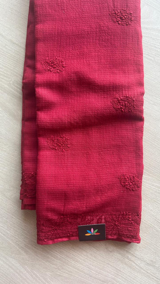 Hand embroidered Chikankari Kota Cotton Saree - 25462
