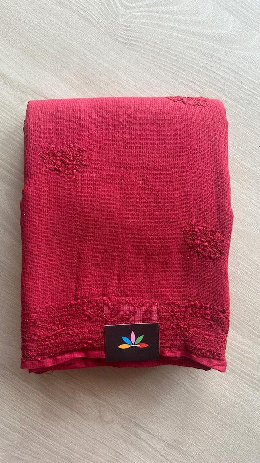 Hand embroidered Chikankari Kota Cotton Saree - 25462