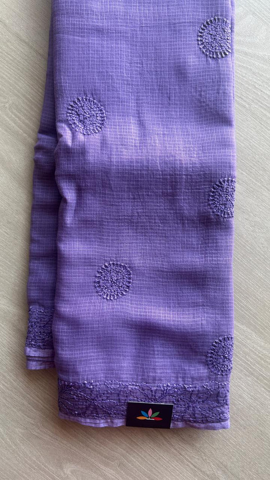 Hand embroidered Chikankari Kota Cotton Saree - 25464