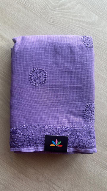 Hand embroidered Chikankari Kota Cotton Saree - 25464