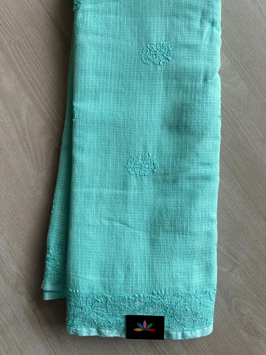 Hand embroidered Chikankari Kota Cotton Saree - 28555