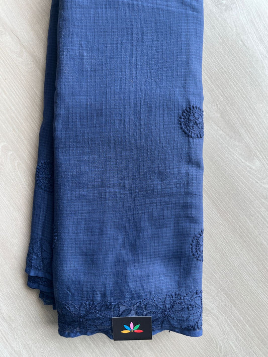 Hand embroidered Chikankari Kota Cotton Saree - 28556-28557