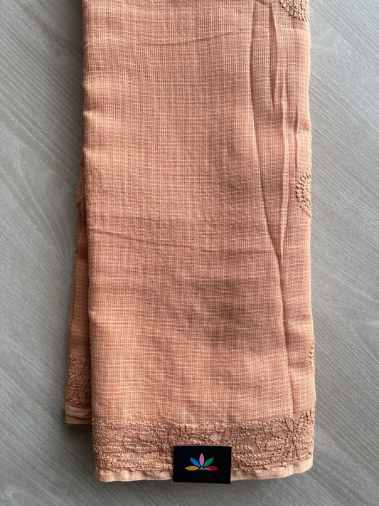 Hand embroidered Chikankari Kota Cotton Saree - 28558-28559