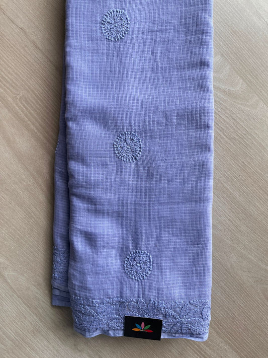 Hand embroidered Chikankari Kota Cotton Saree - 28560-28561