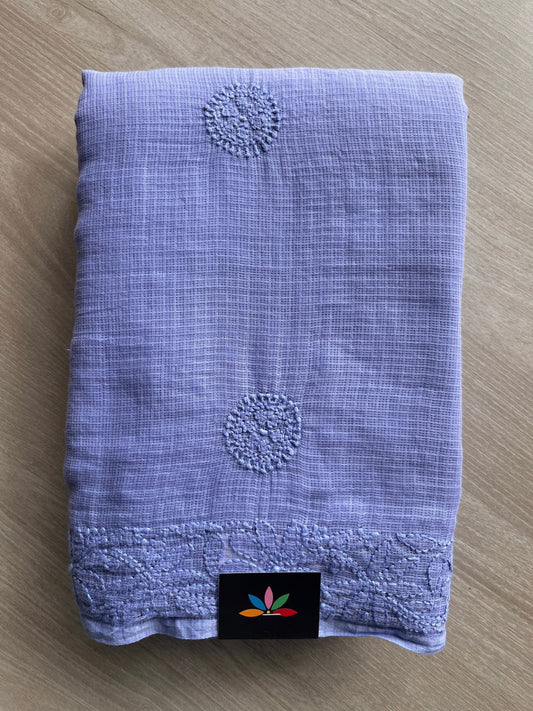 Hand embroidered Chikankari Kota Cotton Saree - 28560-28561