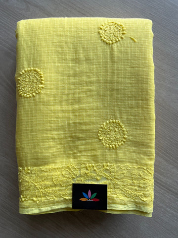 Hand embroidered Chikankari Kota Cotton Saree - 28565