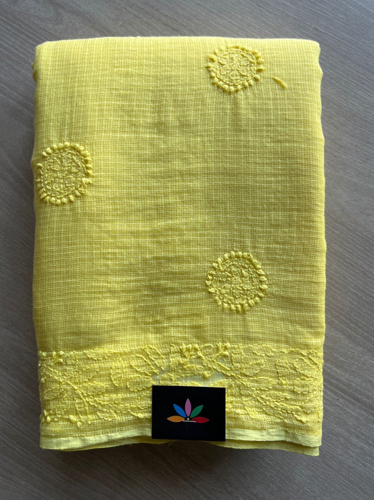 Hand embroidered Chikankari Kota Cotton Saree - 28565