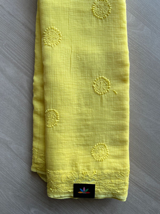 Hand embroidered Chikankari Kota Cotton Saree - 28565