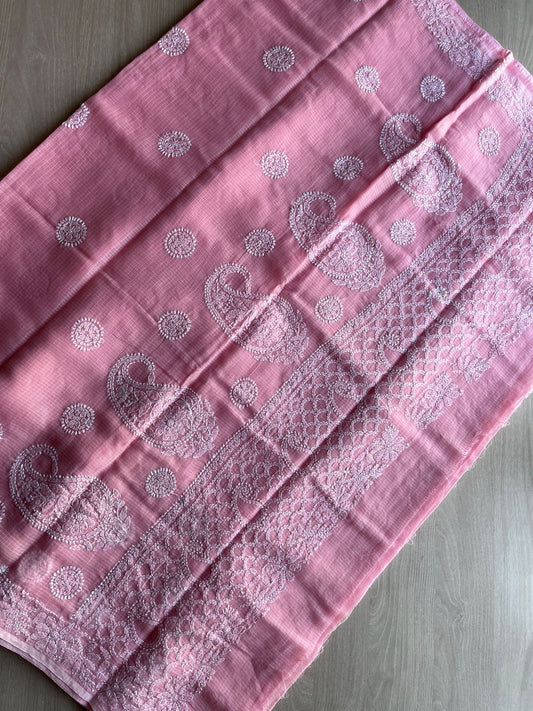Hand embroidered Chikankari Kota Cotton Saree - 28568