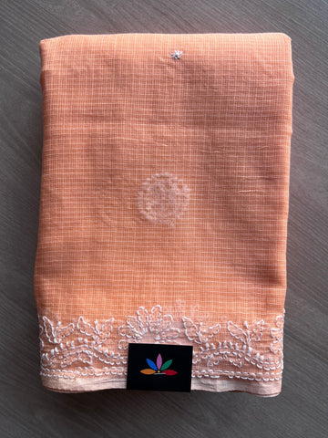 Hand embroidered Chikankari Kota Cotton Saree - 28569