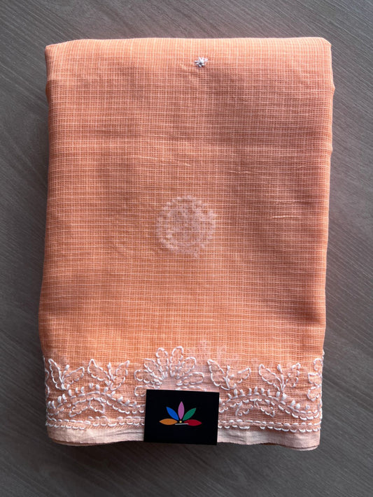 Hand embroidered Chikankari Kota Cotton Saree - 28569