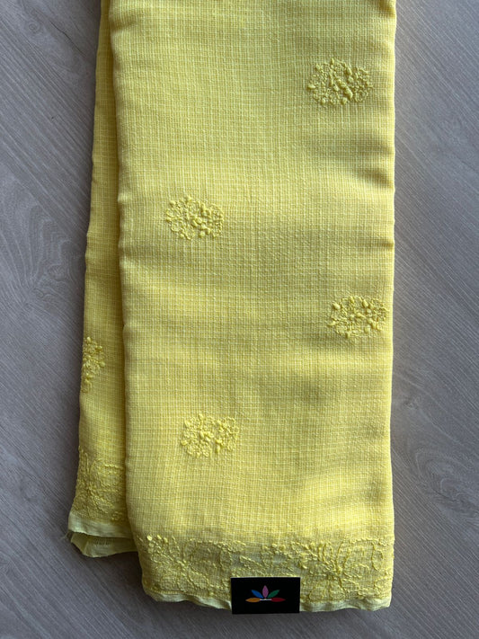 Hand embroidered Chikankari Kota Cotton Saree - 28571