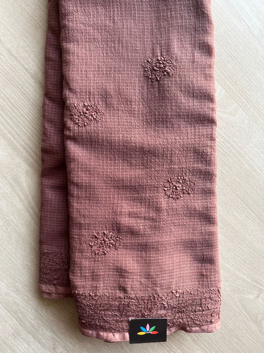 Hand embroidered Chikankari Kota Cotton Saree - 28572-28573