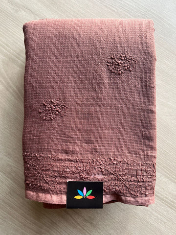 Hand embroidered Chikankari Kota Cotton Saree - 28572-28573