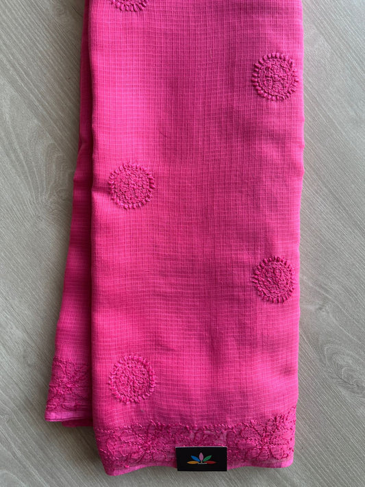 Hand embroidered Chikankari Kota Cotton Saree - 28574-28575
