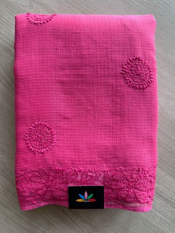 Hand embroidered Chikankari Kota Cotton Saree - 28574-28575