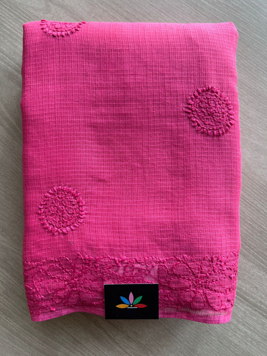 Hand embroidered Chikankari Kota Cotton Saree - 28574-28575