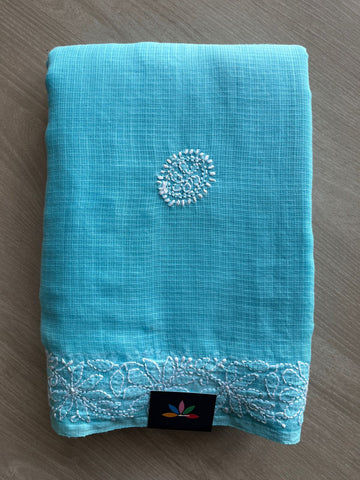 Hand embroidered Chikankari Kota Cotton Saree - 28576-28577