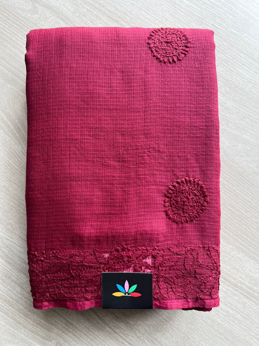 Hand embroidered Chikankari Kota Cotton Saree - 28578-28580