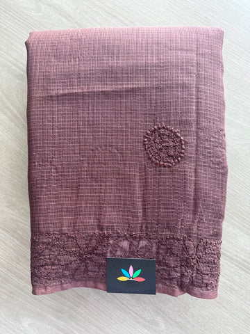Mauve Taupe Hand Embroidered Chikankari Kota Cotton Saree - 33174