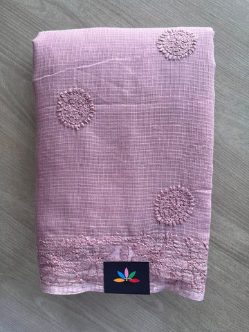 Hand Embroidered Chikankari Kota Cotton Saree - 33177