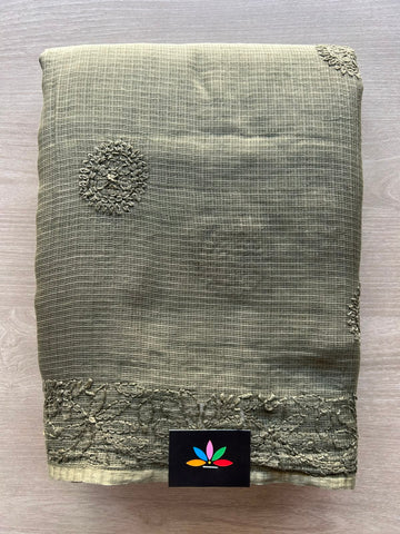 Thayer Green Hand Embroidered Chikankari Kota Cotton Saree - 33179