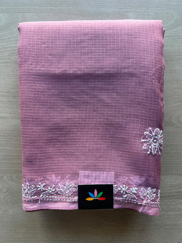 Hand Embroidered Chikankari Kota Cotton Saree -33185-33186