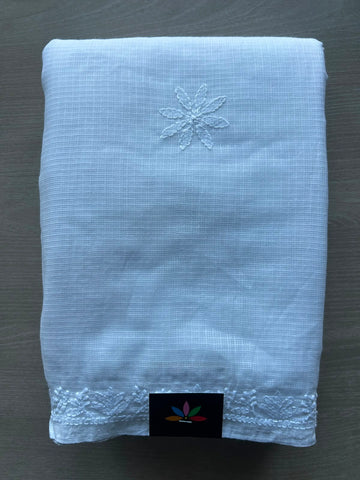 White Hand Embroidered Chikankari Kota Cotton Saree -33188-33190