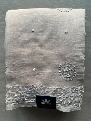 Handcrafted Chikankari with Bead Work Chanderi Silk Cotton Saree - 33203