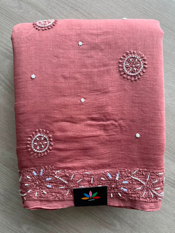 Handcrafted Chikankari with Bead Work Chanderi Silk Cotton Saree - 33206