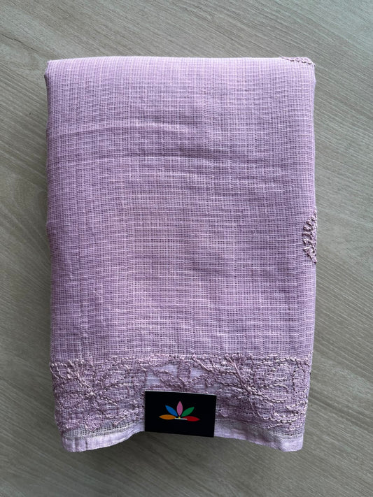 Pastel Purple Hand Embroidered Chikankari Kota Cotton Saree - 33377