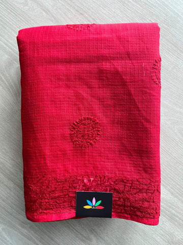 Hand Embroidered Chikankari Kota Cotton Saree - 33379
