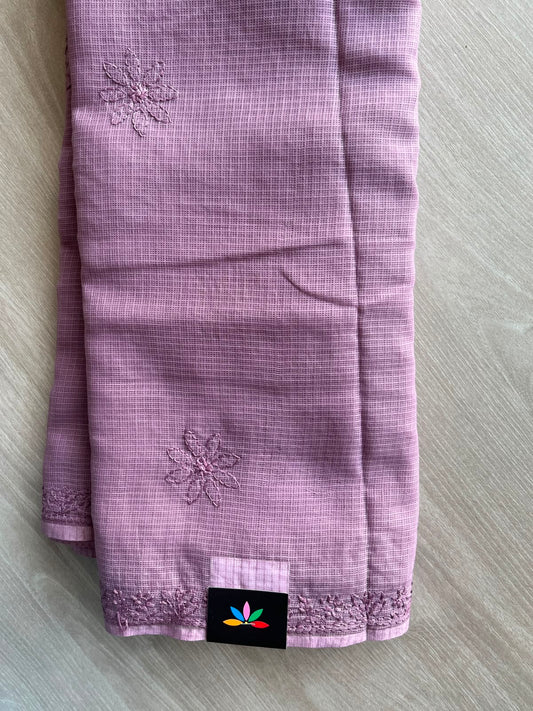 Hand Embroidered Chikankari Kota Cotton Saree - 33385