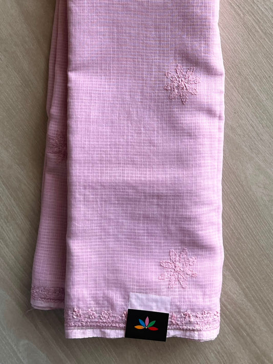 Hand Embroidered Chikankari Kota Cotton Saree - 33386