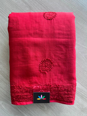 Hand Embroidered Chikankari Kota Cotton Saree - 33387