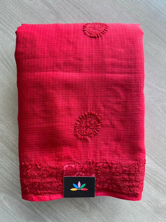 Hand Embroidered Chikankari Kota Cotton Saree - 33387