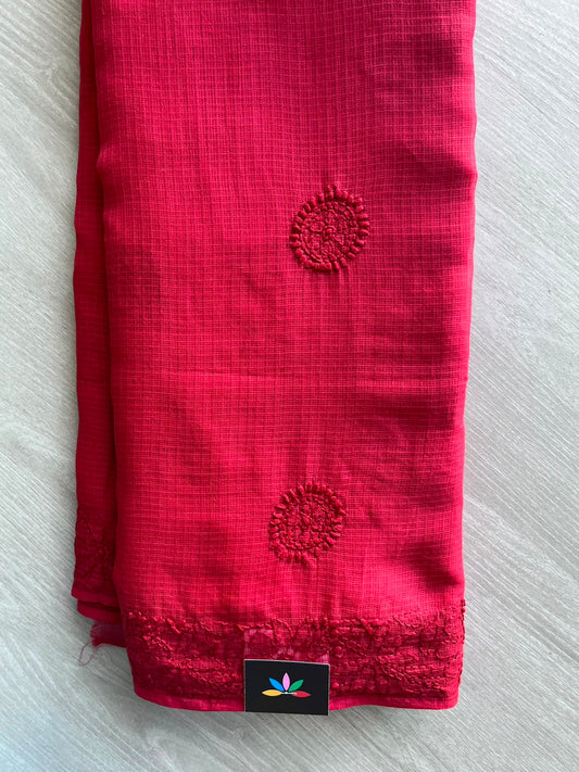 Hand Embroidered Chikankari Kota Cotton Saree - 33387