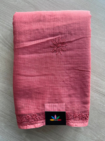 Hand Embroidered Chikankari Kota Cotton Saree - 33388