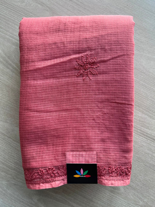 Hand Embroidered Chikankari Kota Cotton Saree - 33388