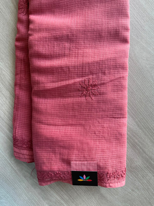 Hand Embroidered Chikankari Kota Cotton Saree - 33388