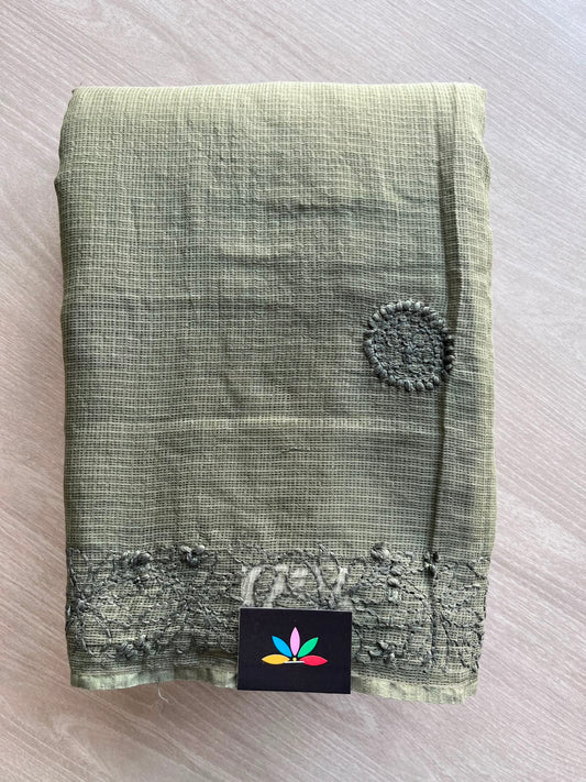Hand Embroidered Chikankari Kota Cotton Saree - 33390