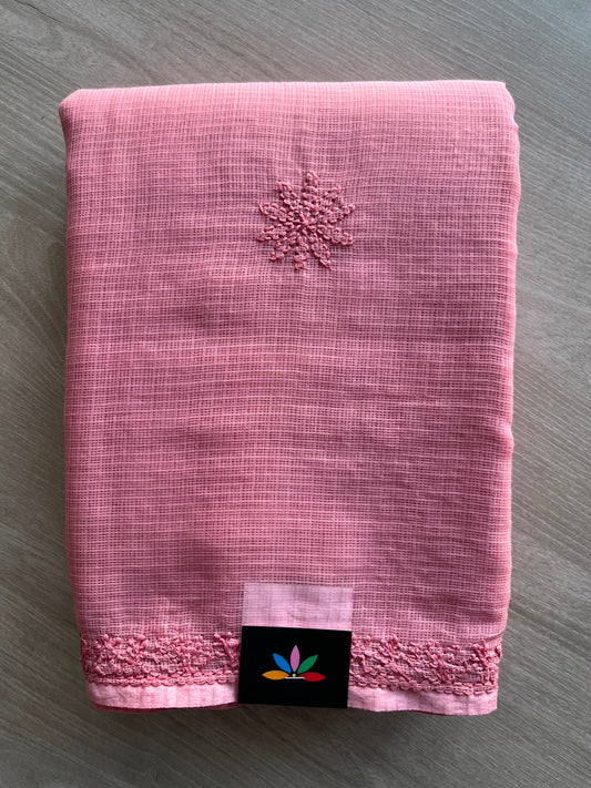 Hand Embroidered Chikankari Kota Cotton Saree - 33392