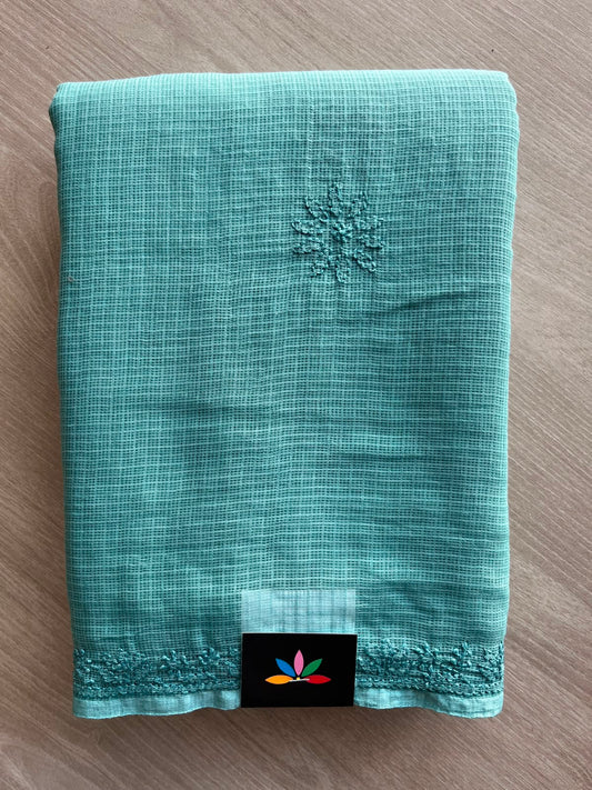 Hand Embroidered Chikankari Kota Cotton Saree - 33393
