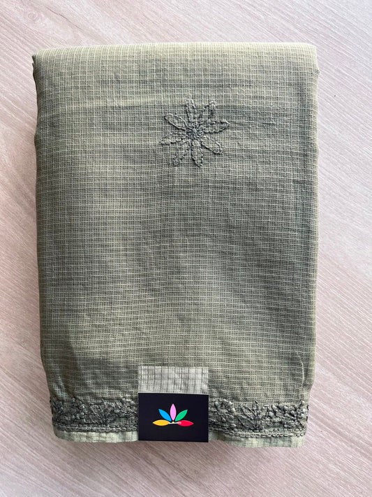 Hand Embroidered Chikankari Kota Cotton Saree - 33394