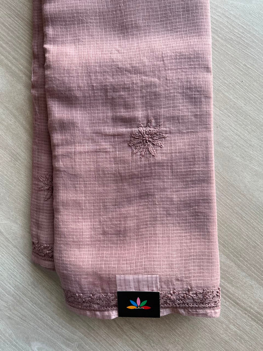 Hand Embroidered Chikankari Kota Cotton Saree - 33395