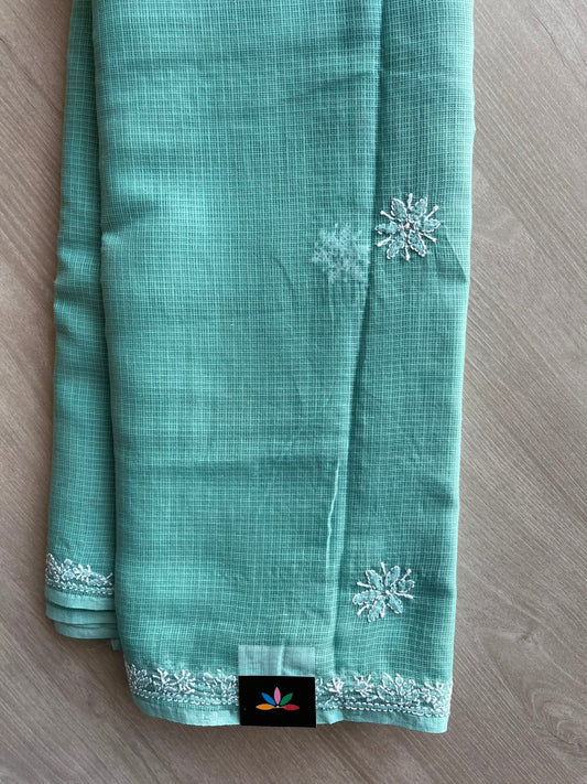 Hand Embroidered Chikankari Kota Cotton Saree - 33396