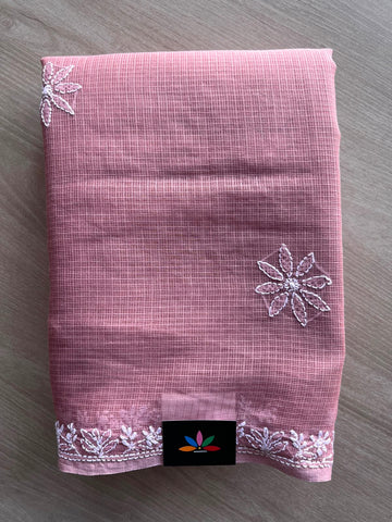 Hand Embroidered Chikankari Kota Cotton Saree - 33397